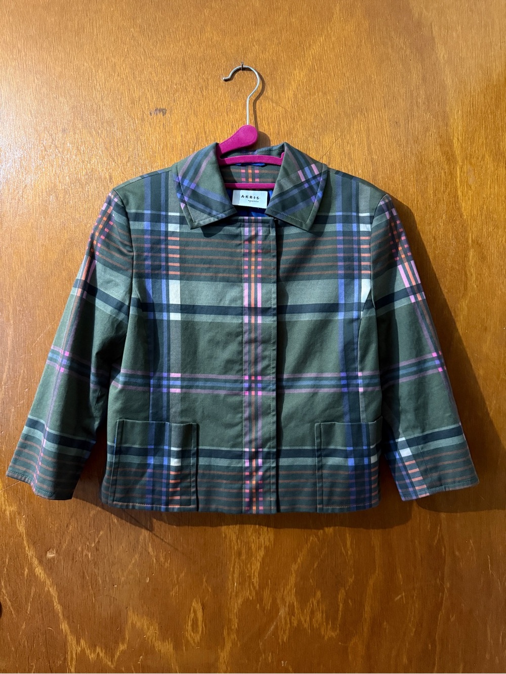 EUC Akris Punto Green Plaid Cropped Jacket - Size 6